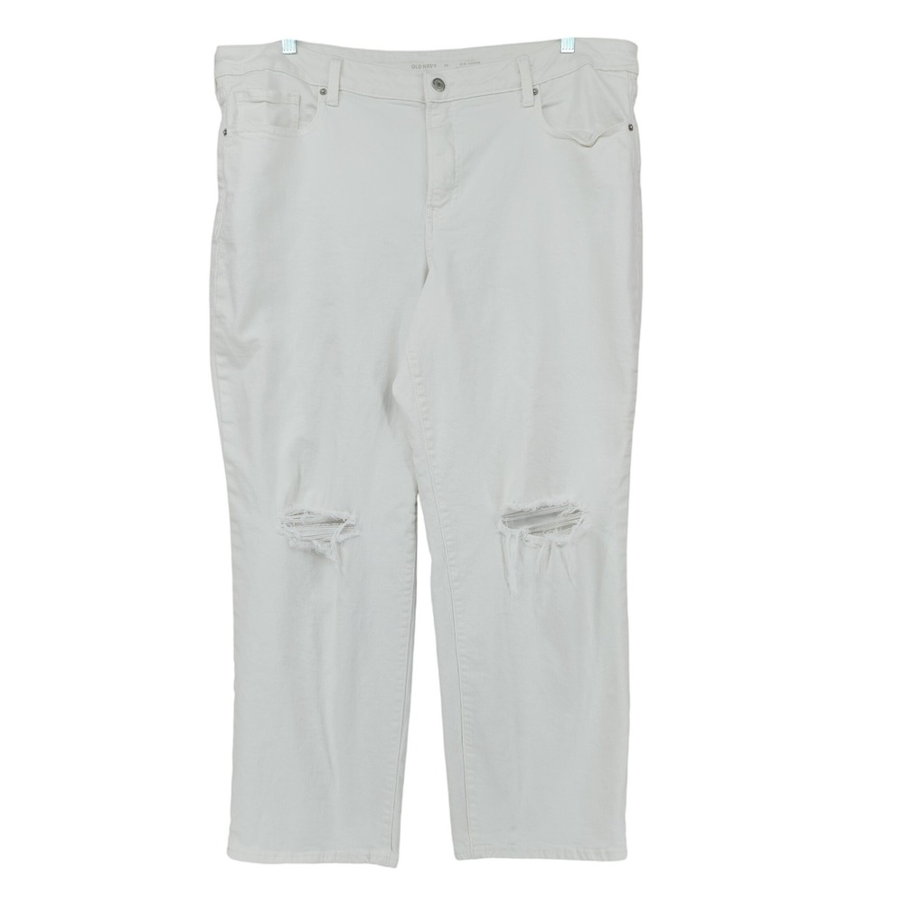 Old Navy OG Loose Jeans 22 Women White Distressed High Rise Straight Summer‎